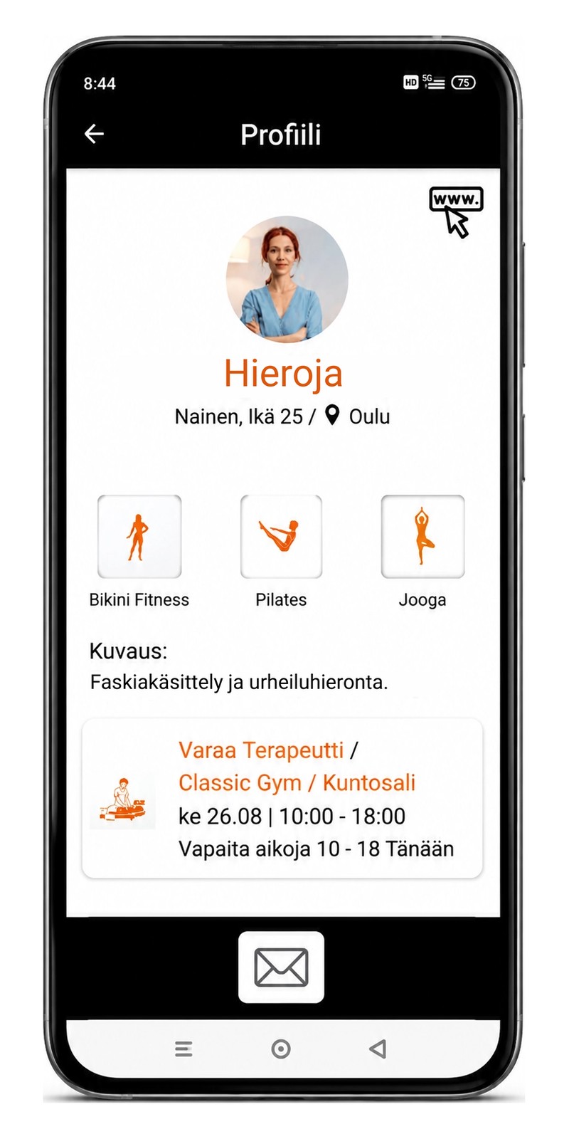 GymMap-sovelluksen terapeuttiprofiili